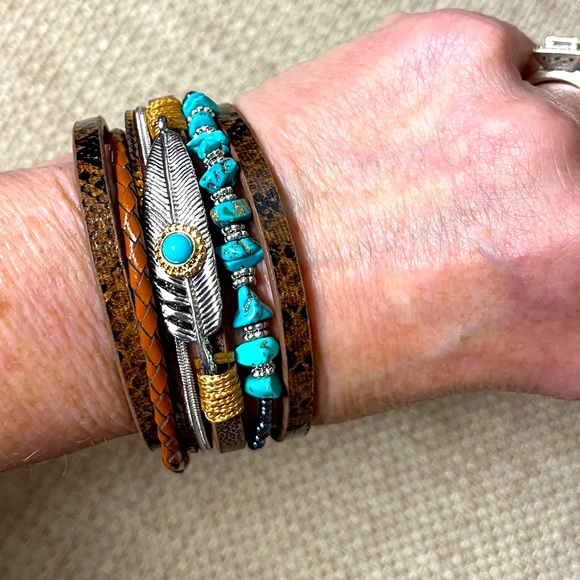 Other - Bracelet, Turquoise& Brown, 7.5”x 1”, NIP, magnetic closure, Unisex, multi strap